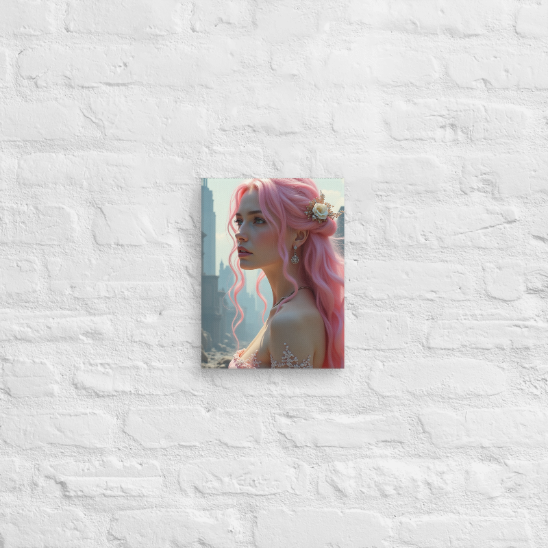 8x10 print on canvas of a princess standing in front of a dystopian cityscape